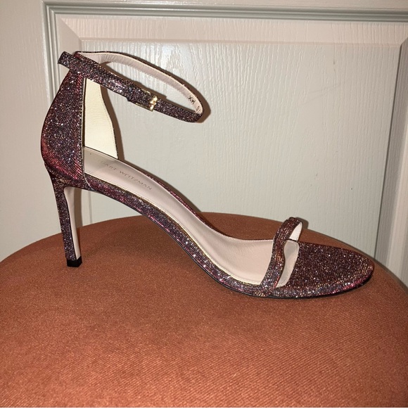 STUART WEITZMAN Heels SANDALS Glitter CRYSTAL Wine NUDIST - Sz 10 M Spain NEW! - Picture 3 of 16
